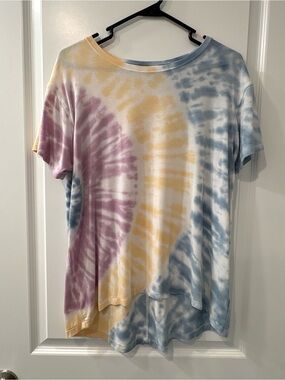 American Eagle Outfitters Pastel Spiral Tie-Dye Tee - Blue, Yellow, Purple